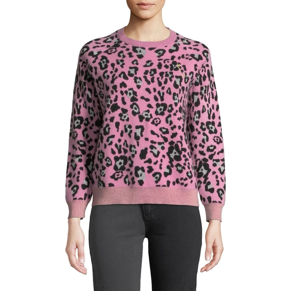 Replica Los Angeles Sz‎ M Pink Leopard Cashmere Wool Blend Metallic Knit Sweater
